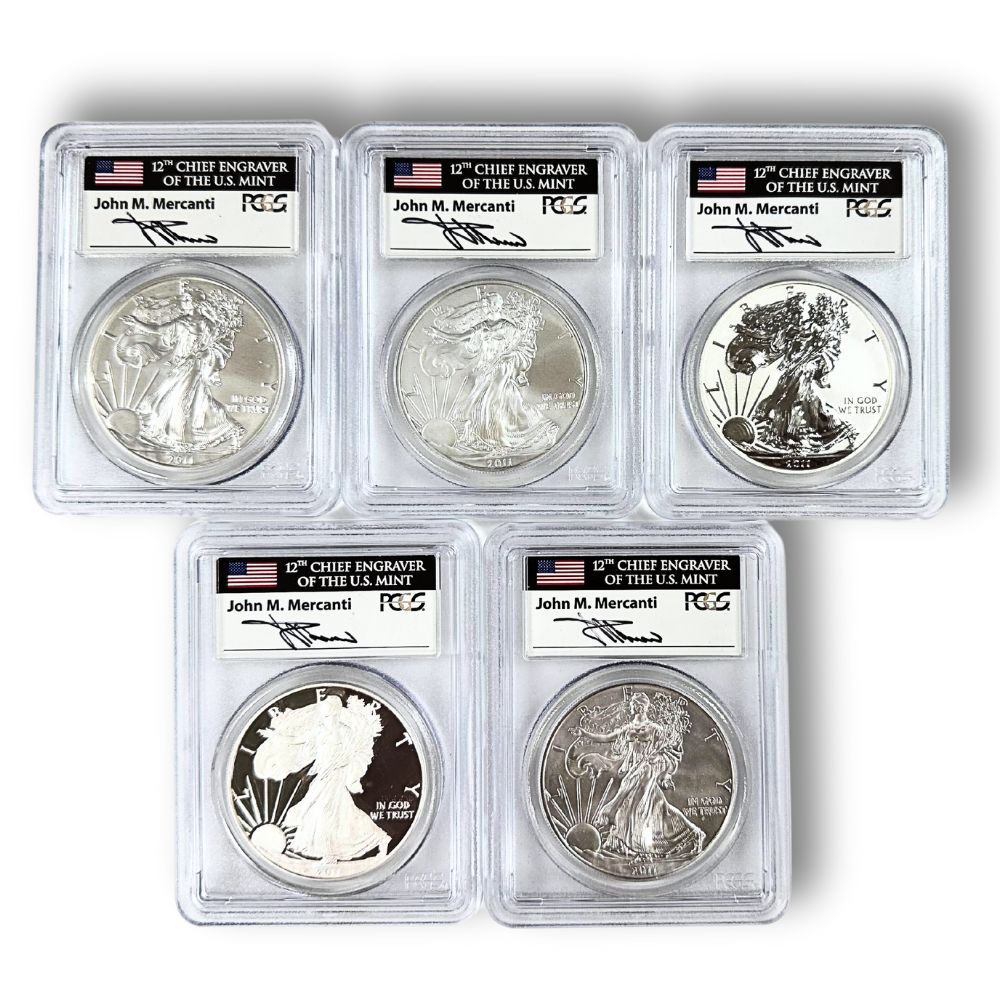 Certified 2011 American Eagle 25th Anniversary 5pc Silver Set MS69 First Strike PCGS Mercanti Sig.